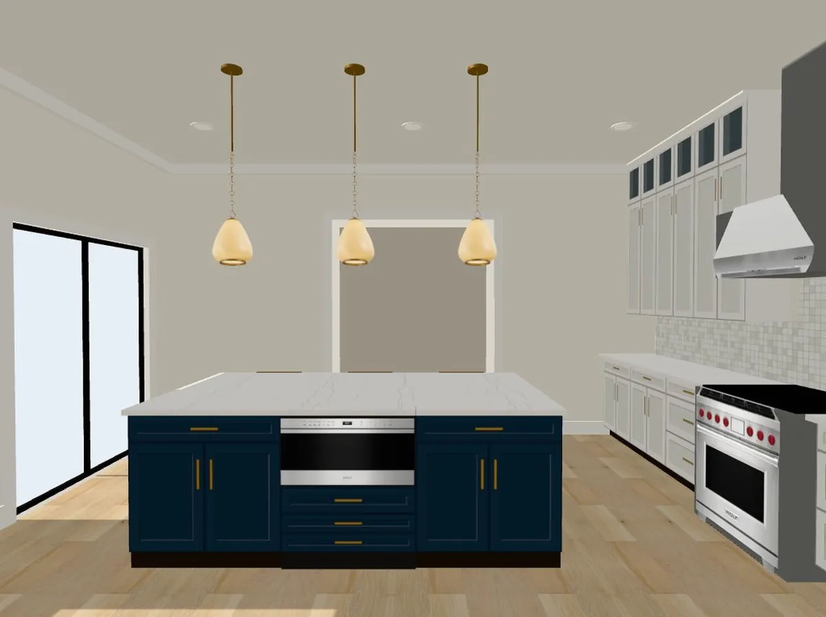 3D layout of the same kitchen view before rendering