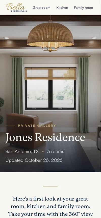 Client gallery on a phone showing a residence cover page