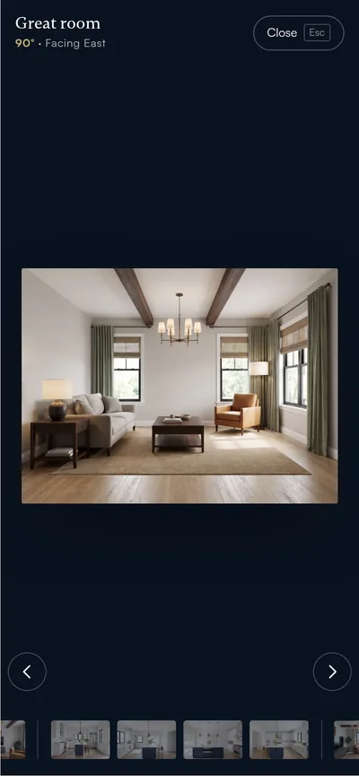 Client gallery full-screen viewer showing the great room facing east